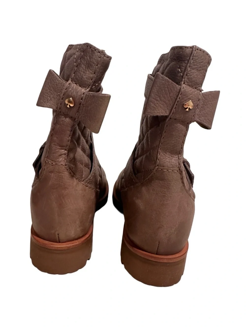 Kate Spade Samara Quilted Leather Moto Boots Taupe Brown Mousse Size 7M